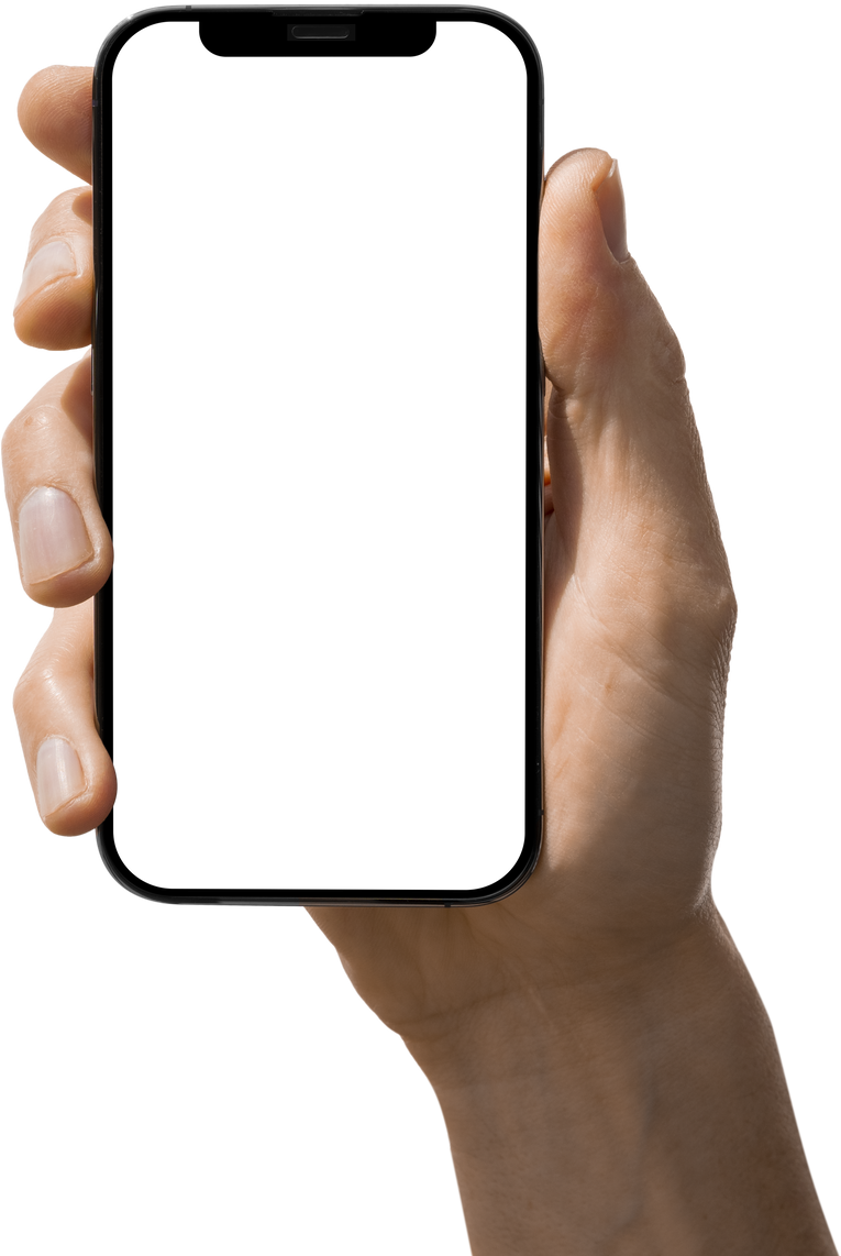 phone iphone in a hand on a transparent background in PNG format